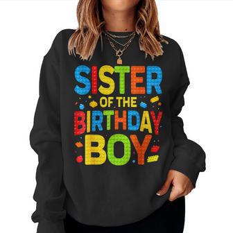 Sister Of The Birthday Boy Building Block Birthday Party Women Sweatshirt - Thegiftio UK