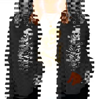 Skeleton Hugging Cat Halloween Cat Lover Cat Mom Dad Bruh For Women Women Sweatshirt - Thegiftio