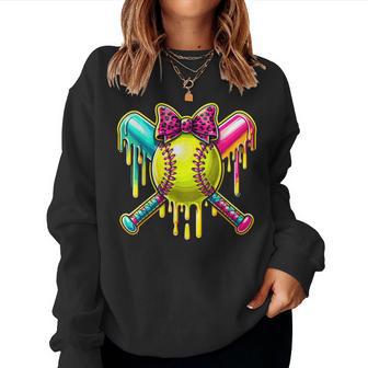 Softball Girl Drip For Ice Cream Lover Drip Softball Bat Women Sweatshirt - Thegiftio UK