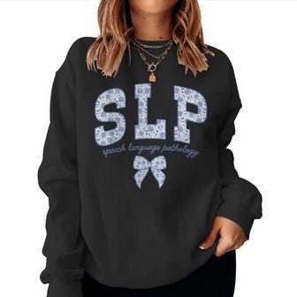 Speech Language Pathology Slp Coquette Blue Flower Bow Women Sweatshirt - Thegiftio UK
