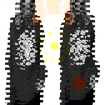 Stay Positive キュート スマイルフェイス 花 ハッピーフェイス 花 女の子 レディーススウェットシャツ - Kawaiitshirt