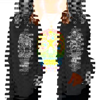 Sugarkull Lgbt Gay Pride Rainbow Flag Day Of The Dead レディーススウェットシャツ - Kawaiitshirt