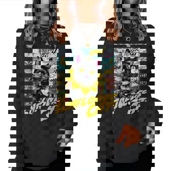 Sunflower Cat 黒猫 ひまわり 向日葵 アメコミ ネタアイテム レディーススウェットシャツ - Kawaiitshirt