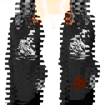 Swan Dad Mom Lover モノクロ 白鳥 レディーススウェットシャツ - Kawaiitshirt