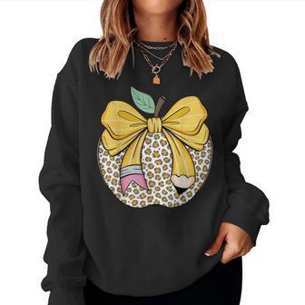 Teacher Coquette Pencil Bow And Apple Teacher Women Sweatshirt - Thegiftio UK