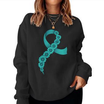 Teal Ribbon Supporter Ovarian Cancer Awareness Women Sweatshirt - Thegiftio UK