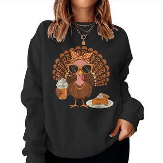 Thanksgiving For Turkey Drinking Coffee Leopard Women Sweatshirt - Thegiftio UK