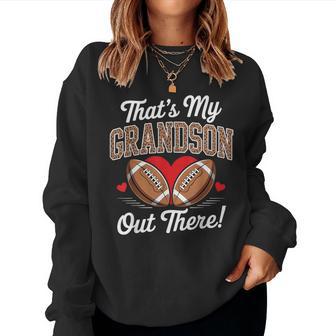 That’S My Grandson Out There Leopard Heart Football Grandma Women Sweatshirt - Thegiftio UK