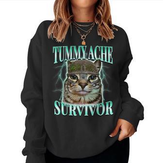 Tummy Ache Survivor Cat Meme Saying Cats Animals For Women Women Sweatshirt - Thegiftio UK