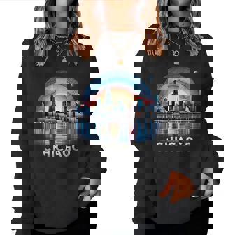 Vintage Chicago Illinois City Skyline Retro Women Sweatshirt - Thegiftio