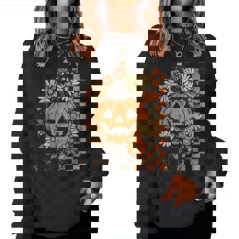 Vintage Floral Boho Pumpkin Cute Halloween Fall Women Sweatshirt - Monsterry