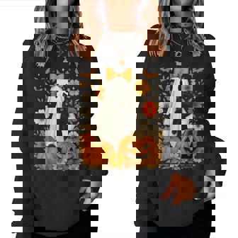 Vintage Halloween Ghost Holding Black Cat Groovy Floral Women Sweatshirt | Seseable FR