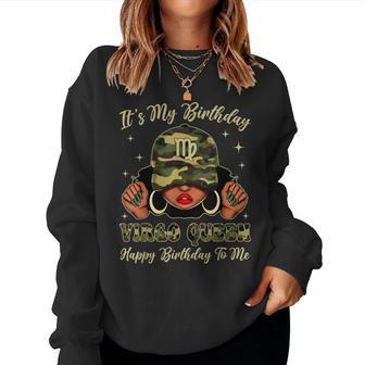 Virgo Queen Black Woman With Cap Camo It's My Birthday Women Sweatshirt - Thegiftio UK