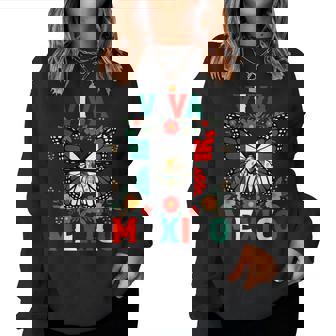 Viva Mexico Mexican Butterfly Independence Day Flag Mexico Women Sweatshirt | Mazezy