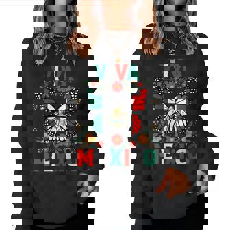 Viva Mexico Mexican Butterfly Independence Day Flag Mexico Women Sweatshirt - Seseable