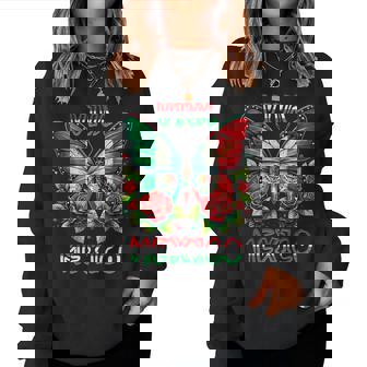 Viva Mexico Mexican Flag Butterfly Roses Independence Day Women Sweatshirt | Mazezy