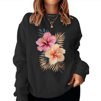Watercolor Tropical Hibiscus Flowers Floral Summer Women Women Sweatshirt - Thegiftio UK