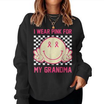 I Wear Pink For My Grandma Smile Face Breast Cancer Month Women Sweatshirt - Thegiftio