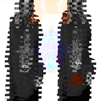 Ymbole Mauvais Œil Bleu De Hamsa Ornement Graphique Sweat-shirt pour femme - Cadeauxyz