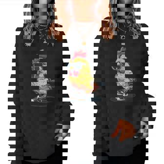 おもしろチキンウェア サングラスと靴 男の子と女の子向け レディーススウェットシャツ - Kawaiitshirt