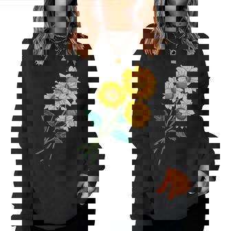 ひまわりの花束 春のフローラルガーデン 黄色の花 レディーススウェットシャツ - Kawaiitshirt