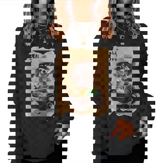 アライグマ 男性 女性 かわいい 食べる ラーメン 和 タヌキ レディーススウェットシャツ - Kawaiitshirt