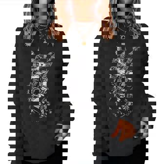 エレキギターを弾くロックキャット デザイン 男性 女性 レディーススウェットシャツ - Kawaiitshirt