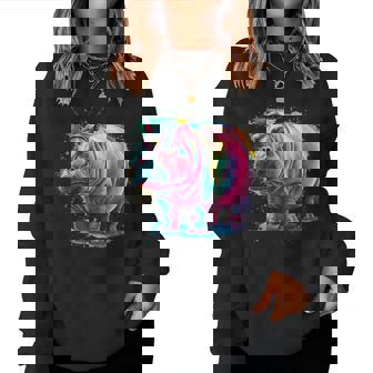 カバ 男性 女性 カラフル 水彩 カバ レディーススウェットシャツ - Kawaiitshirt