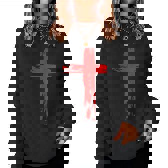 タトゥーレッドクロスオーダー I Christian I Brushtroke I Cross レディーススウェットシャツ - Kawaiitshirt