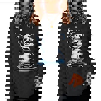 パンダ 熊 ロック 音楽 男性 子供 女性 面白い パンダ レディーススウェットシャツ - Kawaiitshirt