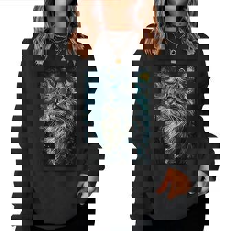 メインクーン 猫 ゴッホ 星月夜 猫好き 猫 お母さん お父さん レディーススウェットシャツ - Kawaiitshirt