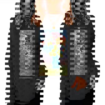 ヴィンセント・ヴァン・ゴッホの花 青い花瓶のヴィンテージ 美術品 レディーススウェットシャツ - Kawaiitshirt