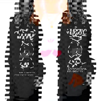 卒寿祝い ワイン好き 酒好き 父 母 男性 女性 90歳お祝いintage Aged To Perfection レディーススウェットシャツ - Kawaiitshirt