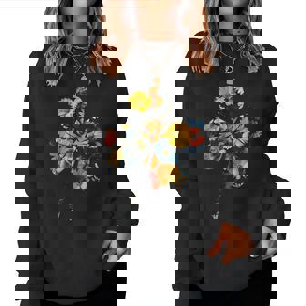 四つ葉のクローバーのシルエット 花 植物 花柄 レディーススウェットシャツ - Kawaiitshirt