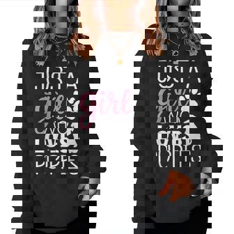 子犬 女の子 犬好き キュート ピンク 足跡プリント デザイン レディーススウェットシャツ - Kawaiitshirt