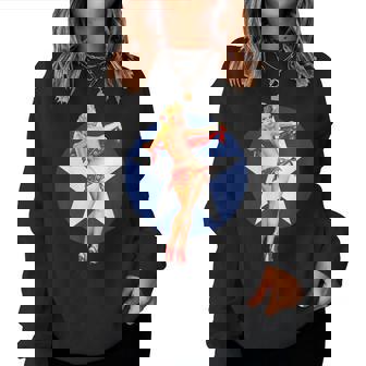 愛国心 ヴィンテージ セクシー ピンナップ 女の子 レディーススウェットシャツ - Kawaiitshirt