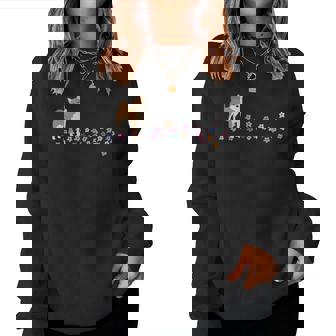 柴 いぬ 柴犬 イラスト おしゃれ シンプル かわいい 花 手描き 手書き 春の色 犬飼い 犬好き 犬柄 長袖tシャツ レディーススウェットシャツ - Kawaiitshirt