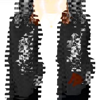 犬 ギタリスト ギター シーズー Dad Mom レディーススウェットシャツ - Kawaiitshirt