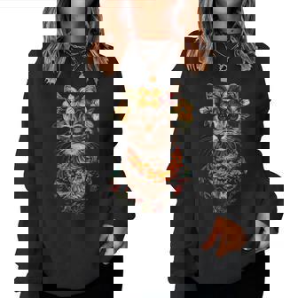 猫 ハワイアン 花 フラ ハイビスカス 面白い かわいい ハワイ レディーススウェットシャツ - Kawaiitshirt