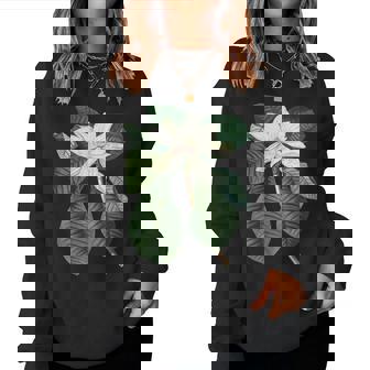 白モクレン花 ボタニカルアート レディーススウェットシャツ - Kawaiitshirt