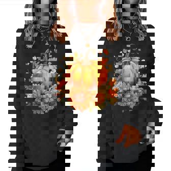 秋の花とカボチャ レディーススウェットシャツ - Kawaiitshirt