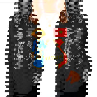 美しい笑顔のベトナムの女の子、旗とベトナムの地図 レディーススウェットシャツ - Kawaiitshirt