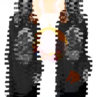 花のイラストとゴリラ レディーススウェットシャツ - Kawaiitshirt