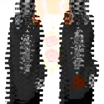 赤いバラ 花 ボタニスト 庭の花 赤いバラ レディーススウェットシャツ - Kawaiitshirt