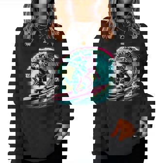 面白い猫 サーフィン ギフト 男性 女性 子供 面白い 猫 サーファー レディーススウェットシャツ - Kawaiitshirt