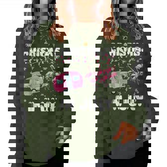 Christmas In July Flamingo Trailer Xmas Summer Camp Women Sweatshirt | Mazezy