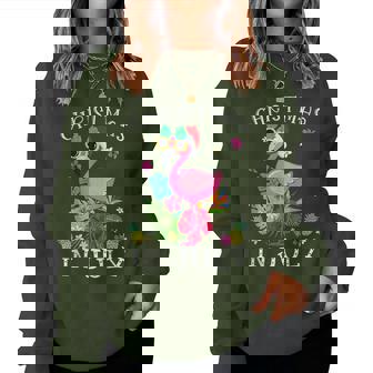 Christmas In July Pink Flamingo Hawaii Women Sweatshirt | Mazezy