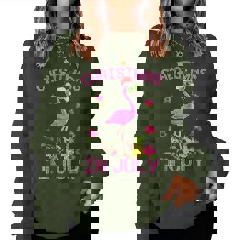 Christmas In July Pink Flamingo Women Sweatshirt - Thegiftio