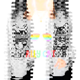 Ally Cat Lgbt Gay Rainbow Pride Flag Boys Girls Women Women Sweatshirt - Thegiftio