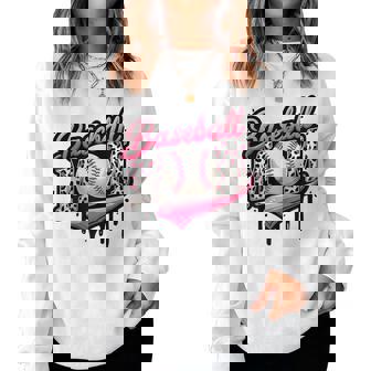 Baseball Mom Pink Leopard Ice Cream Drip Mother's Day Women Sweatshirt - Thegiftio UK